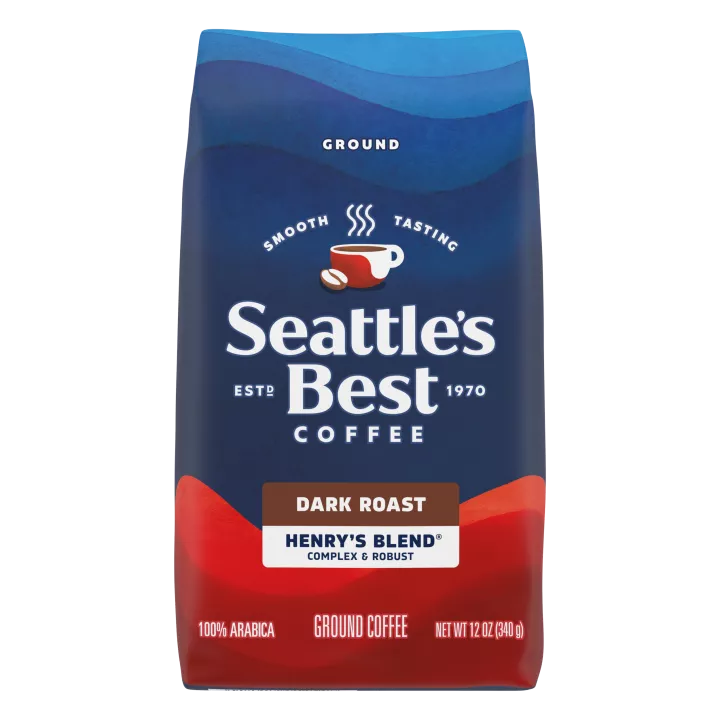 Front Center view of SEATTLE'S BEST COFFEE Henry's Blend Ground Coffee 12oz Bag product.
