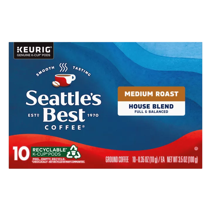Front Center view of SEATTLE'S BEST COFFEE House Blend Ground Coffee K-Cup Pods 10 Count 3.5oz Box product.