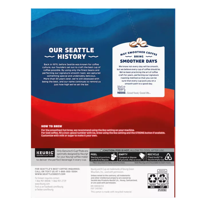 Front Left view of SEATTLE'S BEST COFFEE House Blend Ground Coffee K-Cup Pods 24 Count 8.4oz Box product.