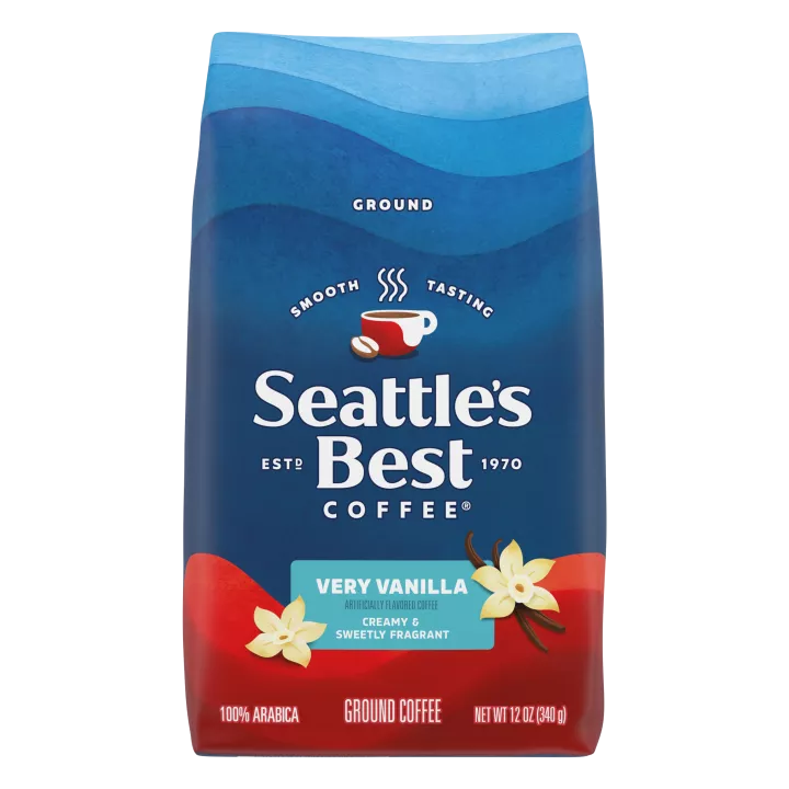 Front Center view of SEATTLE'S BEST COFFEE Vanilla Flavored Ground Coffee 12oz Bag product.
