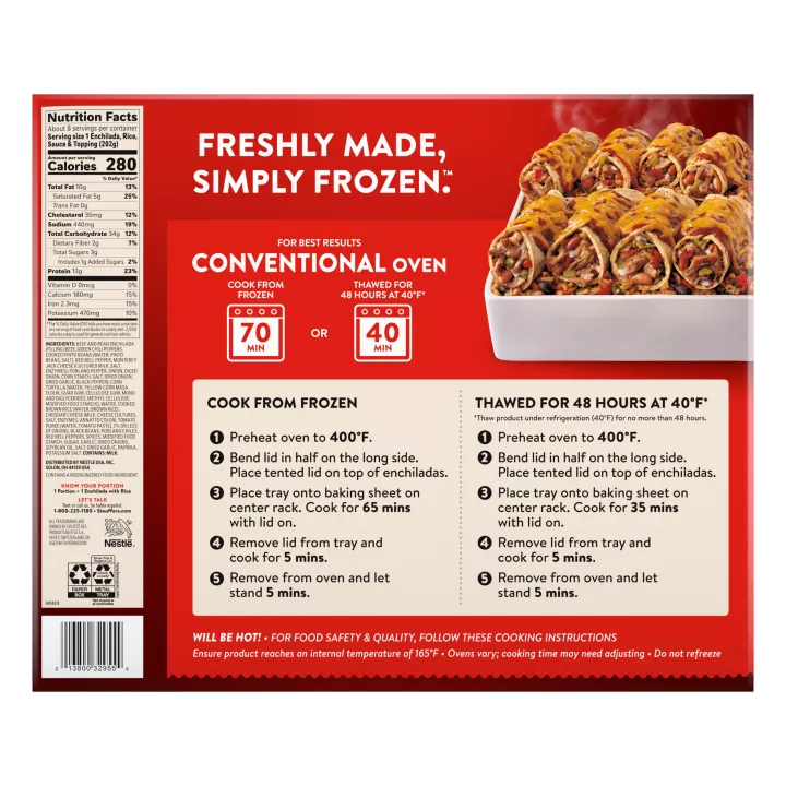 STOUFFER'S Frozen Meal Beef Enchilada Party Size Tray 57oz
