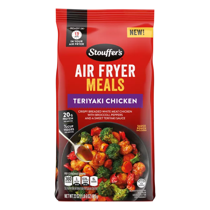 Front Center view of STOUFFER'S Air Fryer Teriyaki Chicken Frozen Entrée 22oz Box NET WT 22 oz (1 lb 6 oz) 623 g product.