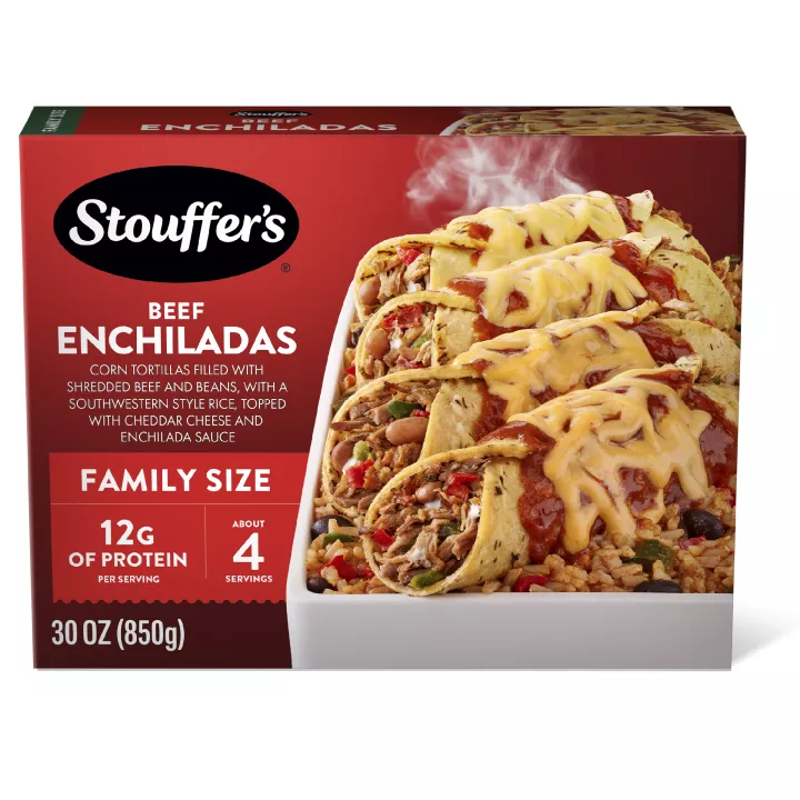 Front Center view of Stouffer's Beef Enchilada Frozen Entrée NET WT 30 oz (1 lb 14 oz) 850 g product.