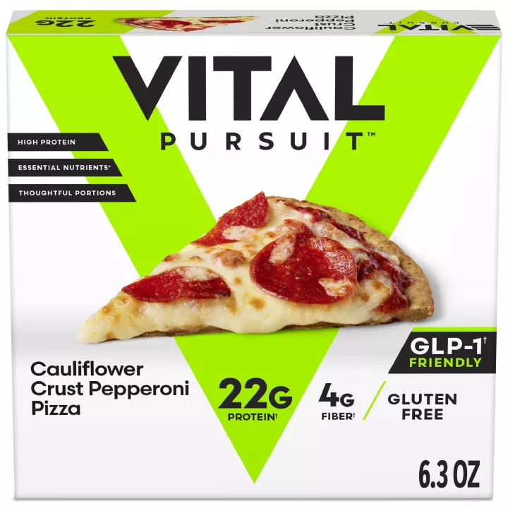 Front Center view of VITAL PURSUIT® Frozen Meal Cauliflower Pepperoni Pizza 6oz NET WT 6.3 oz (179 g) product.