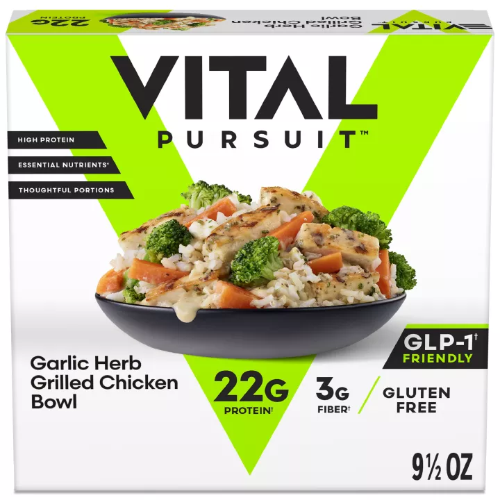 Front Center view of Vital Pursuit Garlic Herb Grilled Chicken Bowl product.