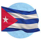 Cuban flag waving in the wind on a blue background.