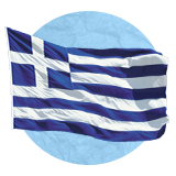 Greek flag waving in the wind on a blue background.