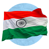 Indian flag waving in the wind on a blue background.