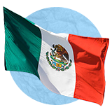 Mexican flag waving in the wind on a blue background.