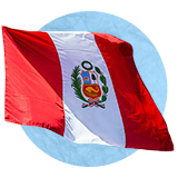 Peruvian flag waving in the wind on a blue background.