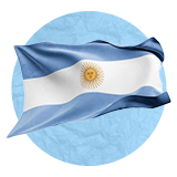 Argentinian flag waving in the wind on a blue background.