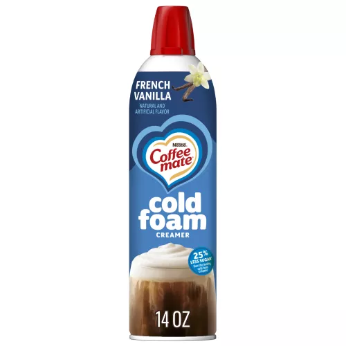 Front Center view of Coffee mate® French Vanilla Cold Foam Creamer, 14 oz Can NET WT 14 oz (396 g) product.