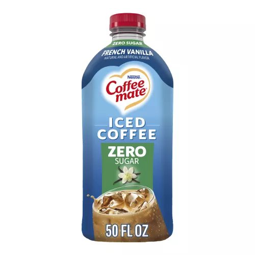 Front Center view of COFFEE MATE Zero Sugar French Vanilla Iced Coffee 50 fl oz Bottle 50 FL OZ (1.56 QT) 1.47 L product.