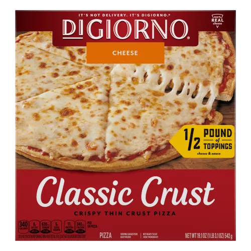 Front view of DiGiorno Frozen Classic Crust Cheese Pizza.
