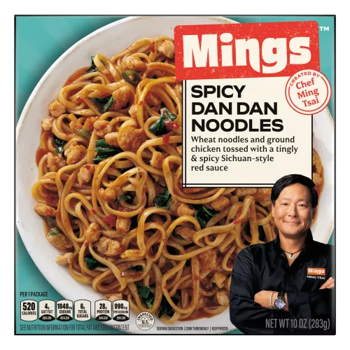 Front Center view of Mings Spicy Dan Dan Noodles Frozen Entrée 10 oz (283g) product.