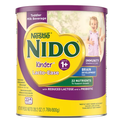 Imagen frontal centrada de una lata de 28.2 oz de bebida láctea en polvo NIDO 3+ con PESO NETO 28.2 oz (1.76 lb/800 g).