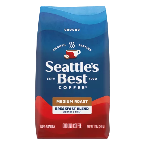 Front Center view of SEATTLE'S BEST COFFEE Breakfast Blend Ground Coffee 12oz Bag product.