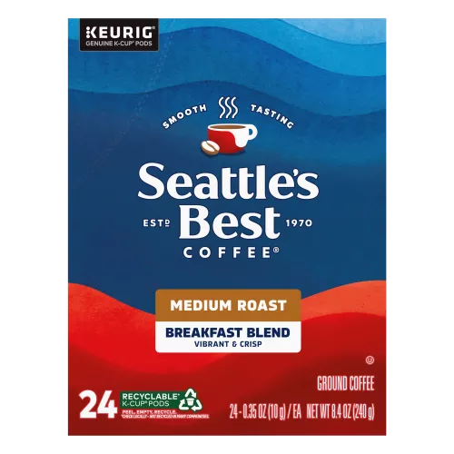 Front Center view of SEATTLE'S BEST COFFEE Breakfast Blend Ground Coffee K-Cup Pods 24 Count 8.4oz Box product.