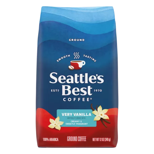 Front Center view of SEATTLE'S BEST COFFEE Vanilla Flavored Ground Coffee 12oz Bag product.