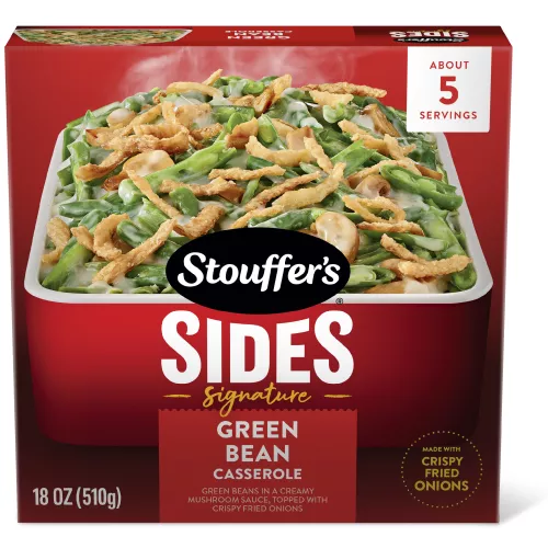Box of Green Bean Casserole with Stouffer’s Sides, ready in 11 minutes, and 5 servings badges.