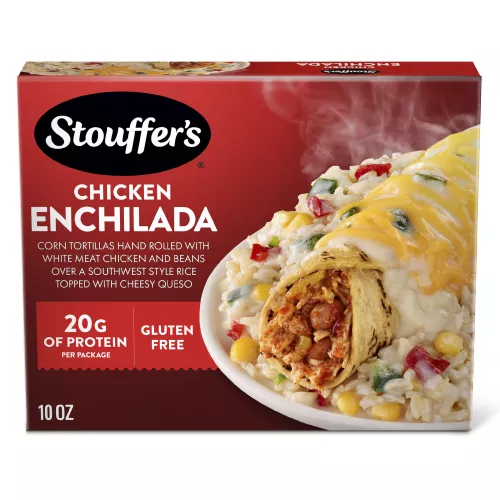Front Center view of STOUFFER'S Frozen Meal Chicken Enchilada 10oz Box NET WT 10OZ (283g) product.