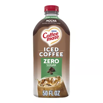 Front Center view of COFFEE MATE Zero Sugar Mocha Iced Coffee 50 fl oz Bottle 50 FL OZ (1.56 QT) 1.47 L product.