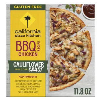 Front Center view of CALIFORNIA PIZZA KITCHEN Cauliflower Crust BBQ Chicken Gluten Free 11.8oz NET WT 11.8 oz (335 g) product.