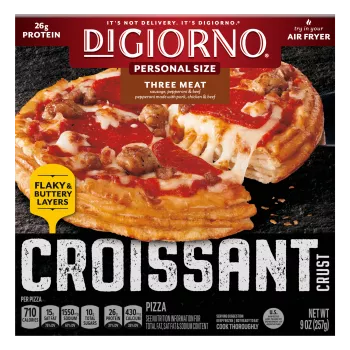 Front Center view of DIGIORNO Croissant Crust 3 Meat 6.5in 10x9oz Carton NET WT 9 OZ (257 G) product.