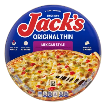 Front Center view of JACK'S Original Thin Mexican Style Pizza 15.3 oz Pack NET WT 15.3 oz (435 g) product.
