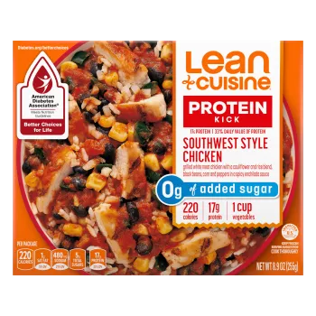 Vista frontal centrada de caja de Lean Cuisine SW Style Chicken Frozen Entrée de 8.9oz/PESO NETO 8.9oz (255g).