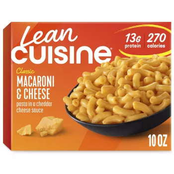 Front Center view of Lean Cuisine Macaroni and Cheese Frozen Entrée NET WT 10 oz (283 g) product.
