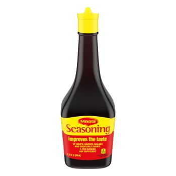 Front view of packaging for MAGGI Asian Seasoning 800ml with a bright yellow and red label that reads Seasoning.
