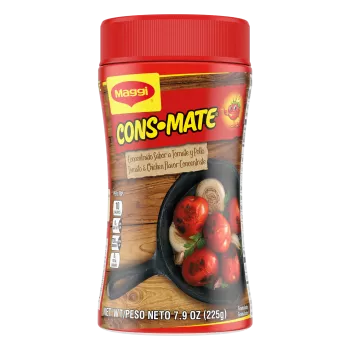 Front Center view of Maggi Cons-mate Tomato and Chicken Flavor Concentrate NET WT 7.9 OZ (225g) product.