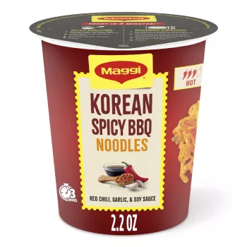 Front Center view of Maggi Korean Spicy BBQ Noodle 2.2oz Cup product.