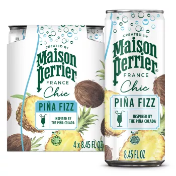 Vista frontal centrada de una lata de 8.45 fl oz de Chic Piña Fizz de Maison Perrier 4 LATAS DE 8.45 FL OZ (250 mL) (TOTAL 33.8 FL OZ [1.06 QT] [1 L]).