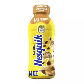Front Center view of NESTLE NESQUIK Ready To Drink Aseptic 1% Milk TOLL HOUSE Cookie 14floz Bottle 14 FL OZ (414 mL) product.