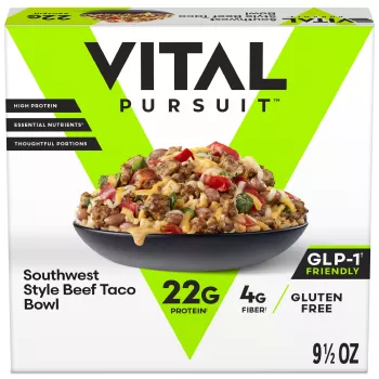 Front Center view of Vital Pursuit Southwest Style Beef Taco Bowl NET WT 9 1/2 oz (269 g) product.