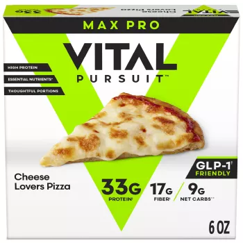 Front Center view of VITAL PURSUIT Cheese Lovers Pizza NET WT 6 oz (170 g) product.
