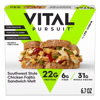Front Center view of Vital Pursuit Southwest Style Chicken Fajita Sandwich Melt NET WT 6.7 OZ (192g) product.
