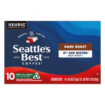 Front Center view of SEATTLE'S BEST COFFEE K-Cup Pods 6th Avenue Bistro Dark Roast Ground Coffee 10 Count 6x4.1oz product.