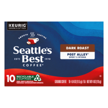 Front Center view of SEATTLE'S BEST COFFEE Ground Dark Roast Smooth Post Alley Blend 10 Count Pods 4oz Box product.
