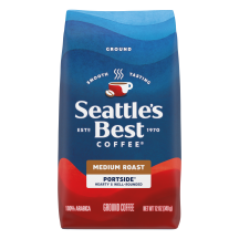 Front Center view of SEATTLE'S BEST COFFEE Portside Blend Ground Coffee 12oz Bag NET WT 12 OZ (340 g) product.