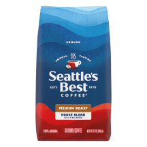 Front Center view of SEATTLE'S BEST COFFEE House Blend Ground Coffee 12oz Bag product.