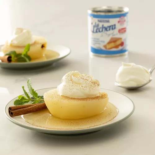 Poached Asian Pears with Whipped Cream