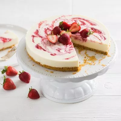 No-Bake Strawberry Swirl White Cheesecake