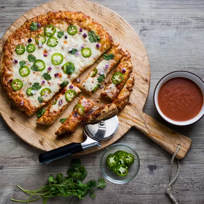 Mexican Pizza Bites with Spicy Dipping Sauce