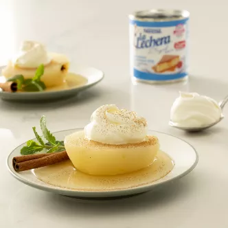 Poached Asian Pears with Whipped Cream