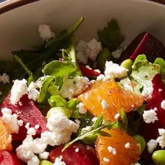 Beet Salad with Orange, Edamame and Goat Cheese