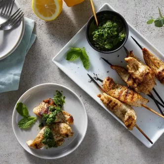 Za'atar Chicken Skewers with Mint Harissa
