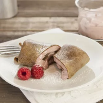 Abuelita Crêpes with Creamy Raspberry Filling